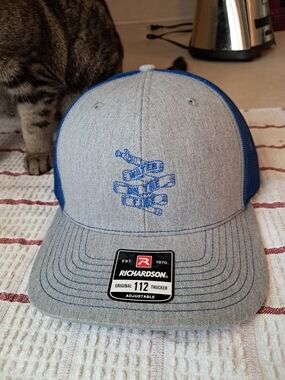 Gray and Blue Trucker Hat - Water on the Fire Embroidered